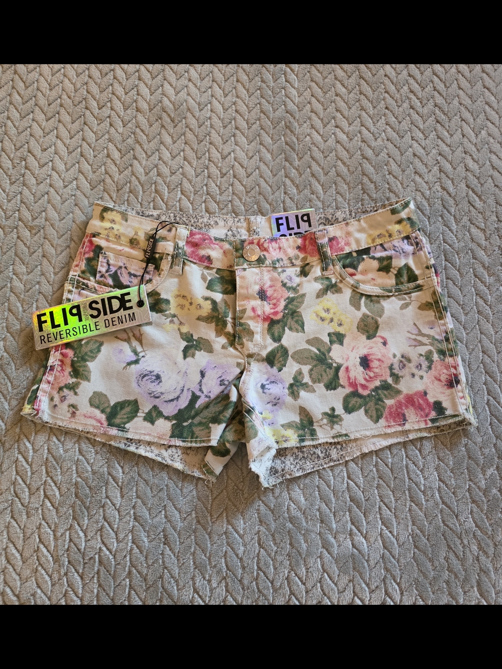 Reversible Floral Denim Jean Shorts - Pink Multi